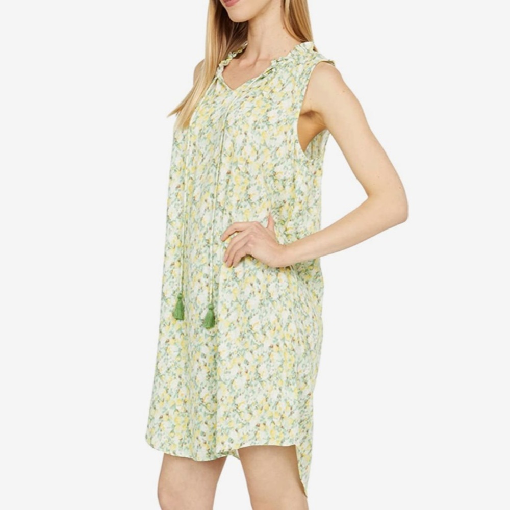 Studio B By Bobeau Ruffle Neck Sleeveless Shirttail Shift Mini Dress Large L